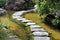 Winding Stone Pathway Through a Garden Pond