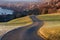 Winding way in the evening sun, walking above schliersee tourist