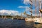 Windjammer on the river Warnow during the Hanse Sail in Rostock, Germany