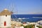 Windmill on the background of Chora Mykonos