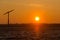 Windmill and birds in flight for renowable electric power at sun