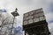 Windmill without blades and old water tank, in Rauch, Buenos Aires, Argentina