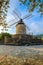 Windmill of Collioure with mornong lights in France