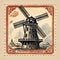 Windmill Dreamscape: Vintage Stamp Capturing Dutch Countryside\\\'s Timeless Elegance