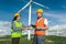 Windmill engineers inspection and progress check wind turbine