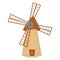 Windmill fairy, cartoon isolated on white background. Retro, rural building, tower with wooden propeller. Clipart, design element