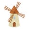 Windmill fairy, cartoon isolated on white background. Retro, rural building, tower with wooden propeller. Clipart, design element