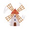 Windmill or Flour Mill with Rotating Wind-stick or Blades Vector Illustration