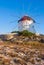 Windmill on a hill near the sea on the island of Mykonos