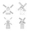 Windmill line art set - isolated wind energy mill collection