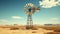 A windmill in the middle of the desert. Generative AI image.