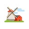 Windmill, mill, rural landscape, farm building, countryside life object vector Illustration