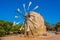 Windmill at Moni Toplou monastery at Crete island in Greece