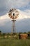 Windmill in Northwest, blue sky, white clouds late afternoon.