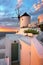 Windmill in Oia Village in the Evening, Santorini, Greece