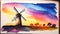 Windmill at sunset watercolour painting