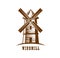 Windmill symbol, bakery or farm sketch emblem