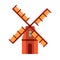 Windmill technology industry vector front view. Environmental wind farm field wheat icon