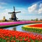 Windmill and tulips in Digital Painting
