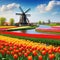 Windmill and tulips in Digital Painting