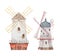 Windmill Watercolor Illustrations, Farm Buildings Clip Art