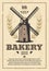 Windmill and wheat grains. Flour mill, bakery