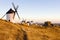 windmills with castle, Consuegra, Castile-La Mancha, Spain