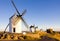 windmills with castle, Consuegra, Castile-La Mancha, Spain