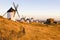 windmills with castle, Consuegra, Castile-La Mancha, Spain