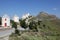 Windmills and the castle of Leros, Greece