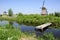 Windmills in Dutch landscape