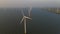 Windmills for electric power production Netherlands Flevoland, Wind turbines farm in sea, windmill farm producing green