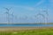 Windmills energy park in Zeeland, Netherlands, industrial landscape