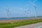 Windmills energy park in Zeeland, Netherlands, industrial landscape