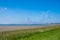 Windmills energy park in Zeeland, Netherlands, industrial landscape