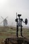 The windmills and metal statue of Don Quijote in Mota del Cuervo in La Mancha