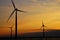 Windmills on open water for green energy on the IJsselmeer seen the inland sea of the Netherlands.