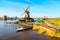 Windmills panorama in Zaanse Schans, traditional village, Netherlands, North Holland