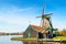 Windmills panorama in Zaanse Schans, traditional village, Netherlands, North Holland