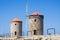 Windmills in the port of Rhodes, Greece