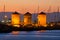 Windmills in the port of Rhodes, Greece