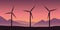 Windmills on purple nature landscape wind power energy