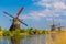 Windmills reflected in canals at Kinderdijk, the Netherlands