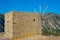 Windmills of Seli Ambelou at Greek island Crete