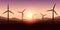 windmills silhouette wind power energy concept at sunset