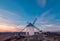 Windmills at the sunset in Consuegra town in Spain