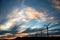 Windmills in sunset on Paul da Serra plain, Madeira island, Portugal