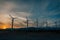 Windmills at sunset, at the San Gorgonio Pass wind farm in Palm Springs, California