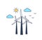 Windmills vector color linear illustration. Windturbine for electric power generation isolated clipart on white