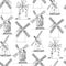 Windmills vector silhouettes seamless pattern